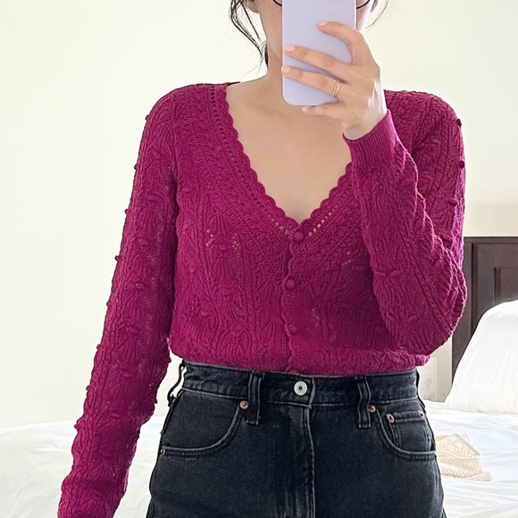 Sezane Saja Cardigan - Magenta - XXS - Picture 2 of 7